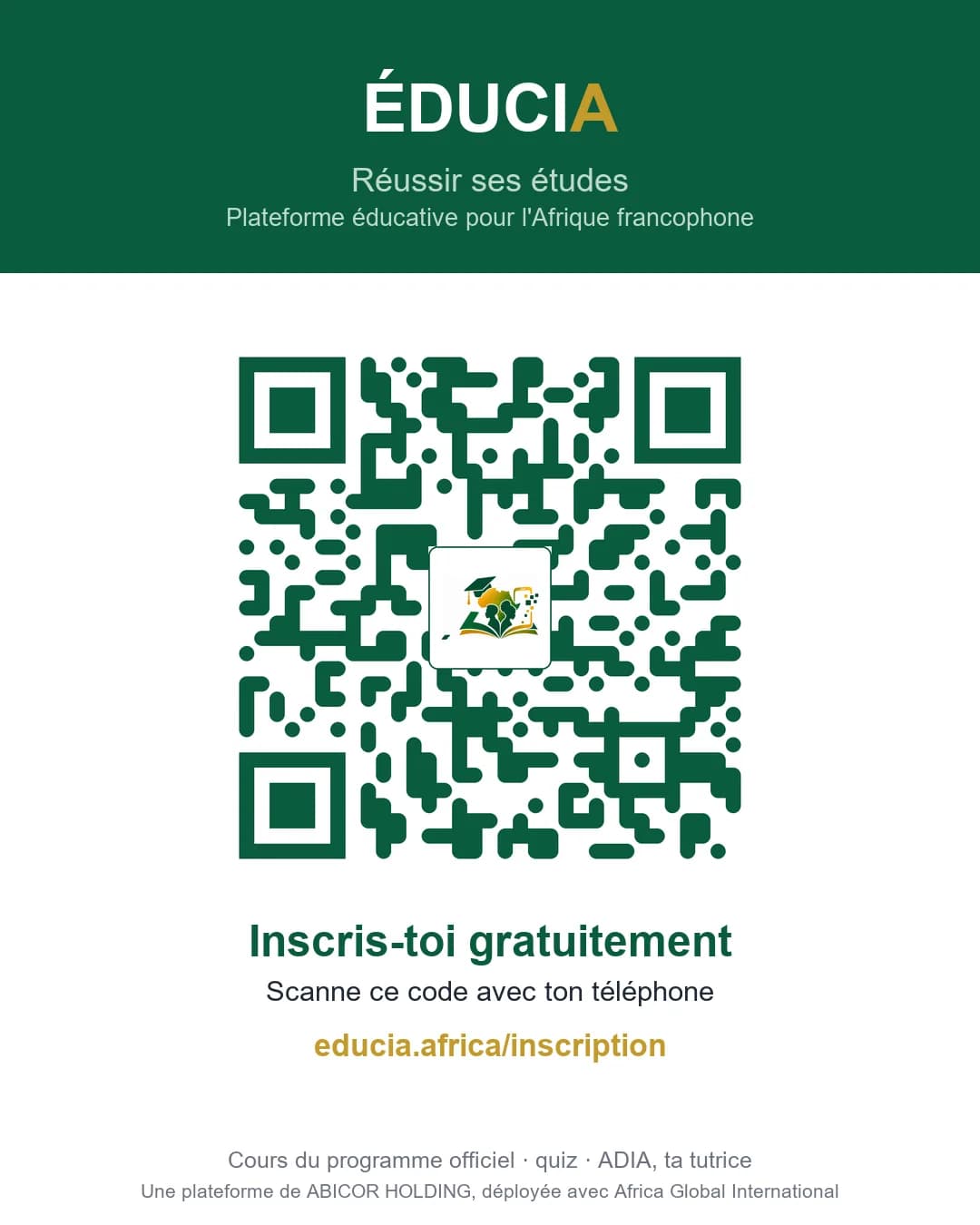 QR code d’inscription à ÉDUCIA — educia.africa/inscription